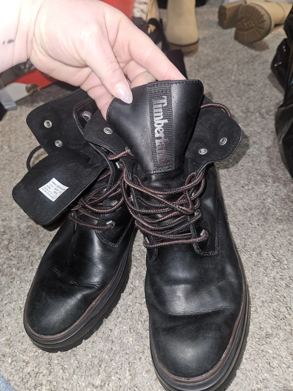 Timberland Black Leather Lace-Up Boots